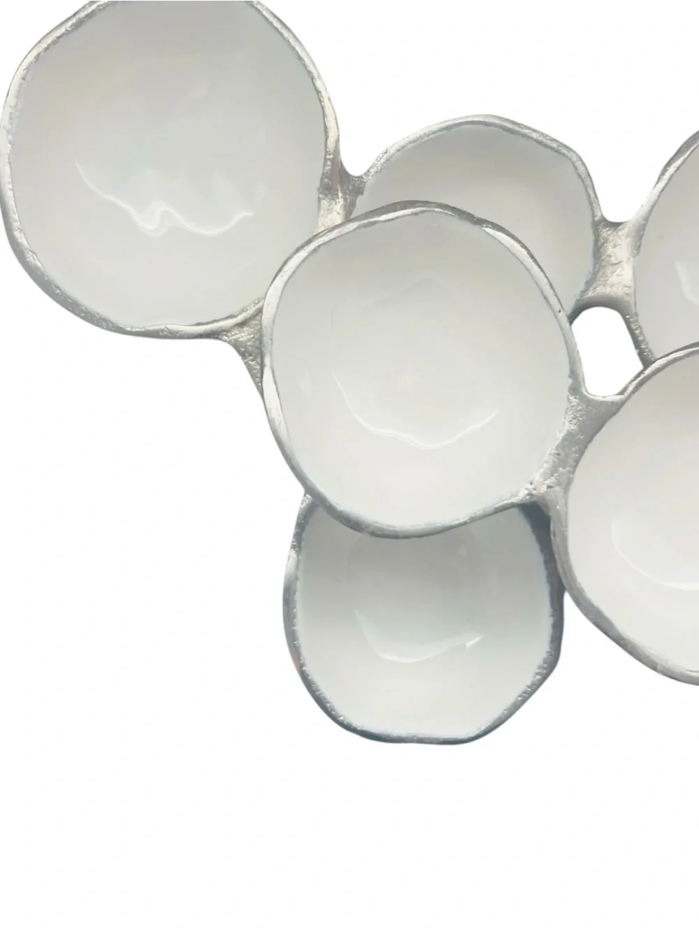 Modern White Ceramic Cluster Serving Dish with Silver Edges